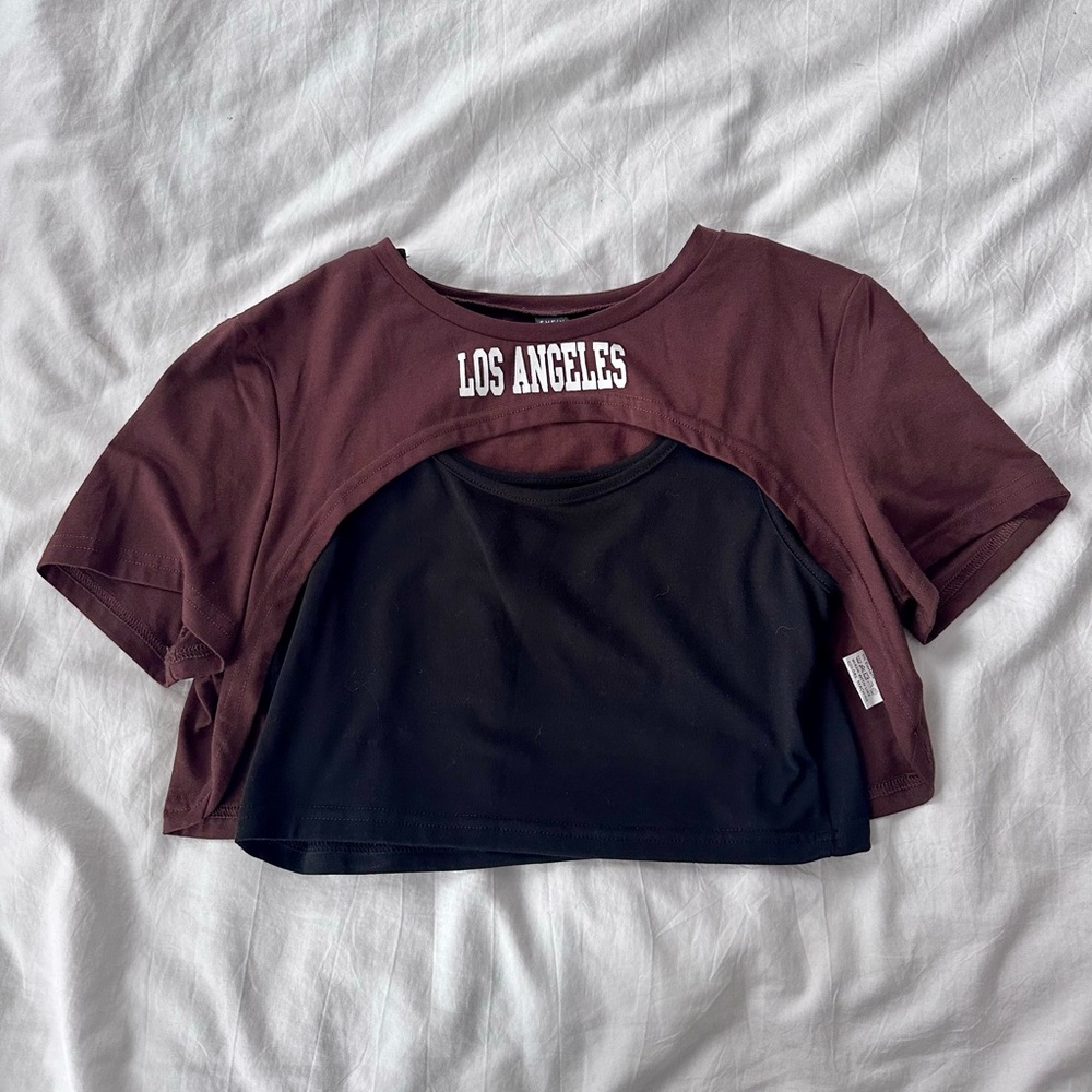 SHEIN 2pc Los Angeles Crop Top ~ Brown M